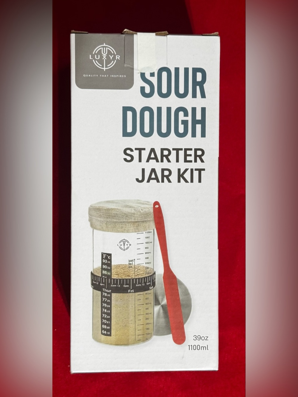 Lux Sourdough Starter Jar Kit with Red Spoon and Cream Cover
